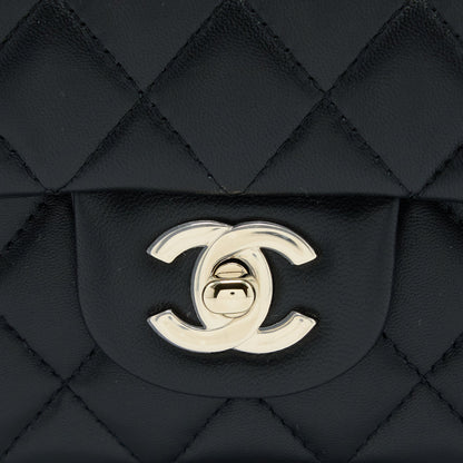 Chanel Top Handle Mini Rectangular Flap Bag Lambskin Black L (Microchip)