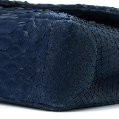 Chanel Medium Classic Double Flap Bag Python Dark Blue