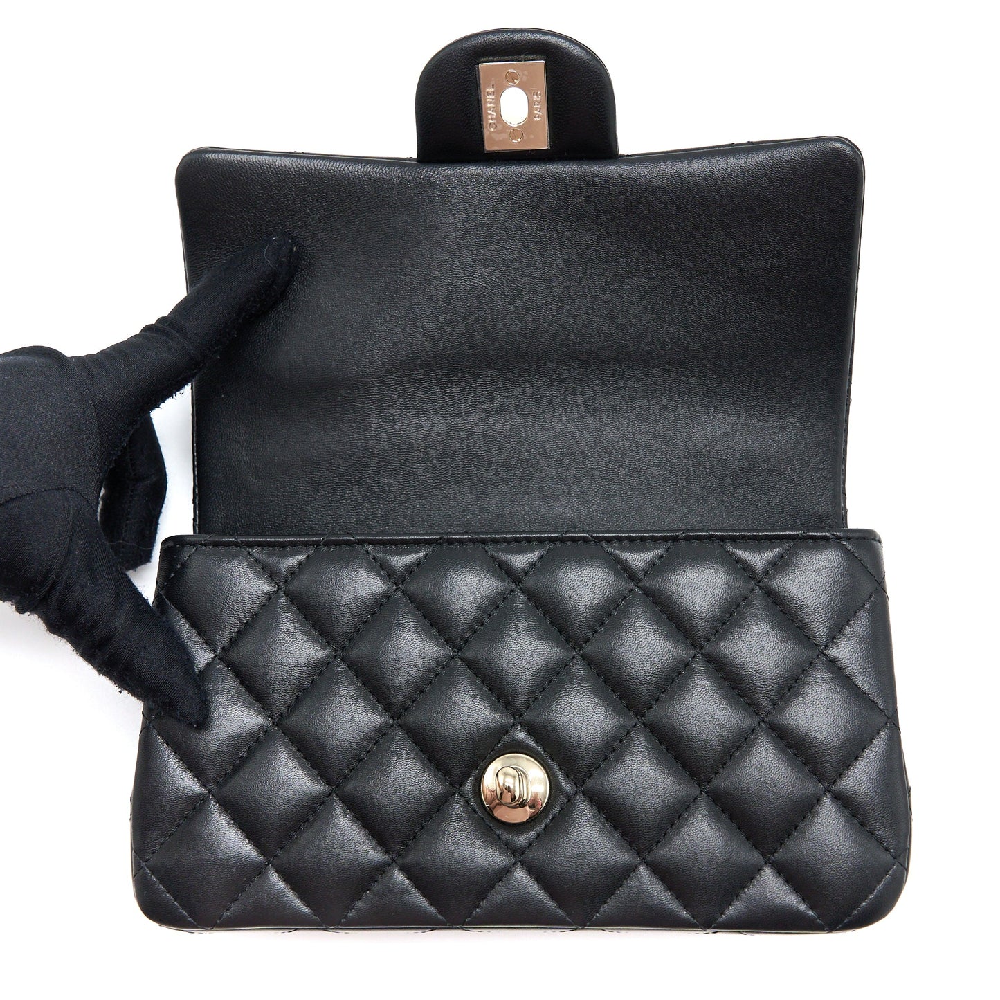 Chanel Top Handle Mini Rectangular Flap Bag Lambskin Black L (Microchip)