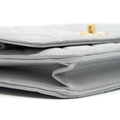 Chanel Pearl Crush Wallet On Chain Lambskin Grey Brushed  (Microchip)
