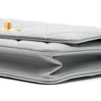 Chanel Pearl Crush Wallet On Chain Lambskin Grey Brushed  (Microchip)