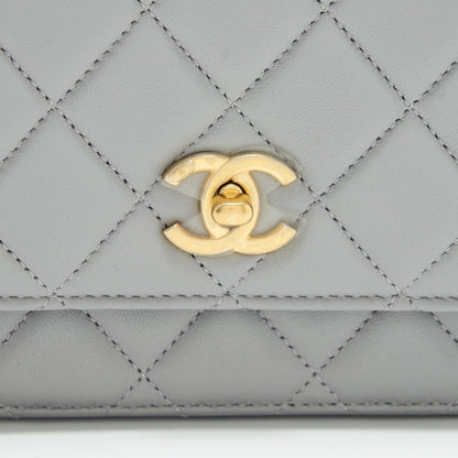 Chanel Pearl Crush Wallet On Chain Lambskin Grey Brushed  (Microchip)