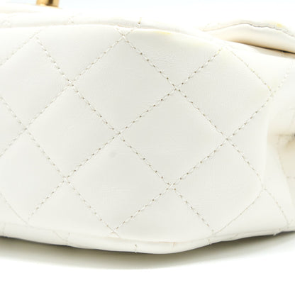 Chanel Mini Square Flap Bag with Detailed Ribbon Chain Lambskin White