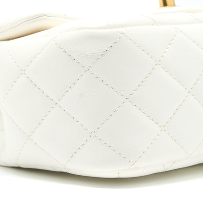 Chanel Mini Square Flap Bag with Detailed Ribbon Chain Lambskin White