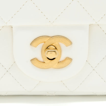 Chanel Mini Square Flap Bag with Detailed Ribbon Chain Lambskin White