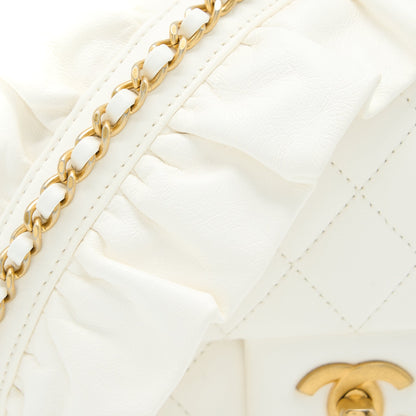 Chanel Mini Square Flap Bag with Detailed Ribbon Chain Lambskin White