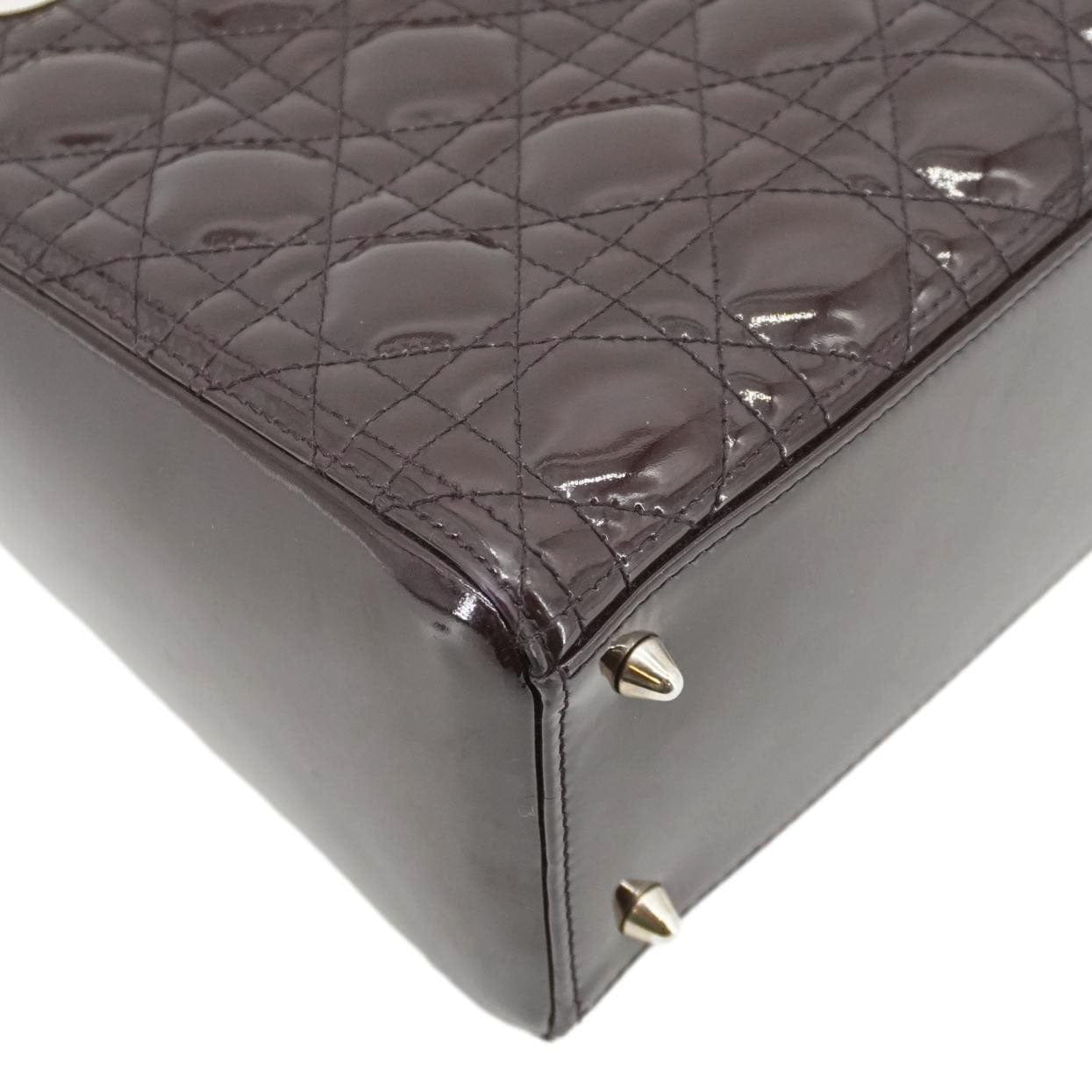 CHRISTIAN DIOR Lady Dior Quilted Patent Leather Shoulder Bag Burgundy