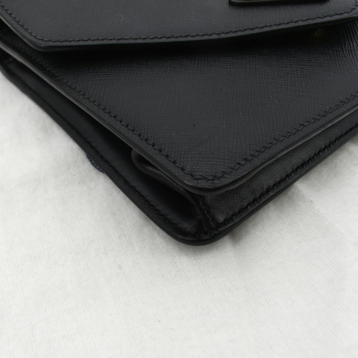 PRADA Flip Lock Chain Saffiano Leather Crossbody Bag Black