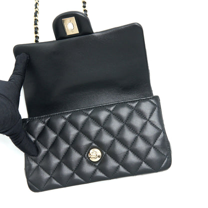 Chanel 22A Top Handle Mini Rectangular Flap Bag Lambskin Black