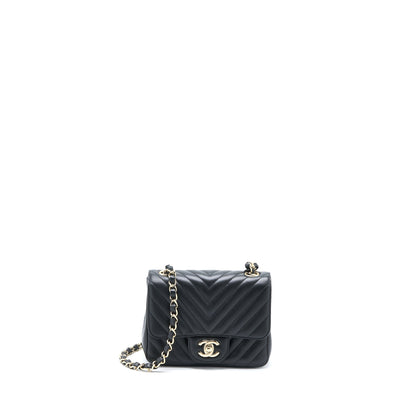 Chanel Mini Square Flap Bag Chevron Lambskin Black L