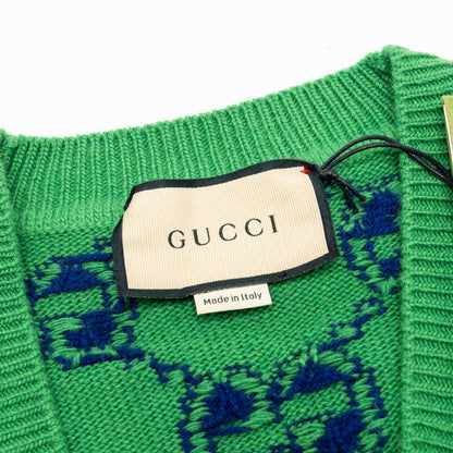 Gucci size S GG Knitted cardigan wool/laine Green/multicolour