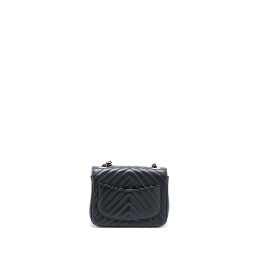 Chanel Mini Square Flap Bag Chevron Lambskin Black L