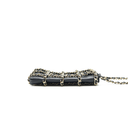Chanel Gold Clutch O Chain Phone Holder black