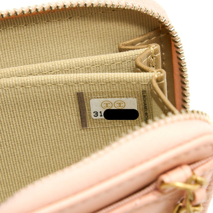 Chanel Pearl Crush Zippy Card Holder Lambskin Light Pink Brushed