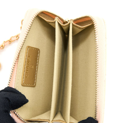 Chanel Pearl Crush Zippy Card Holder Lambskin Light Pink Brushed
