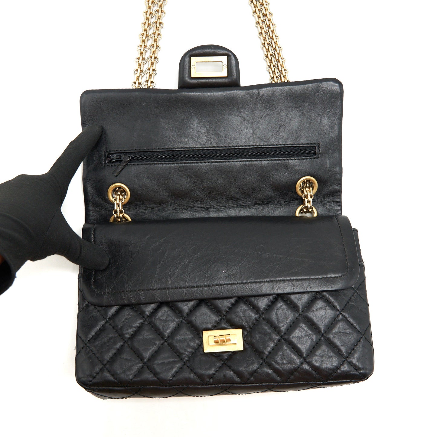 Chanel 2.55 225 Small reissue double flap bag aged Calfskin black