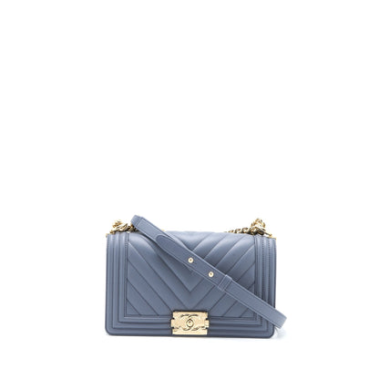 Chanel Medium Boy Bag Chevron Calfskin Grey L
