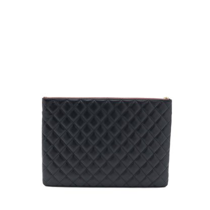 Chanel Quilted Zip and Flap Pouch/Clutch Large Model Lambskin Black L