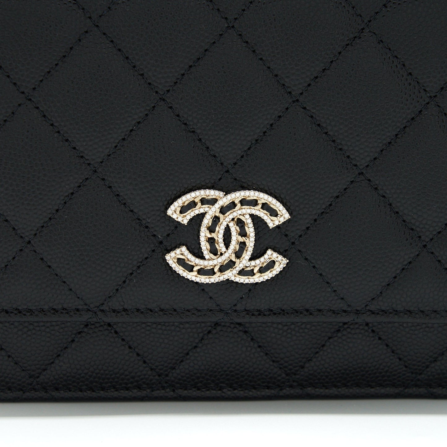 Chanel 22S Detailed Logo Wallet On Chain Caviar Black L