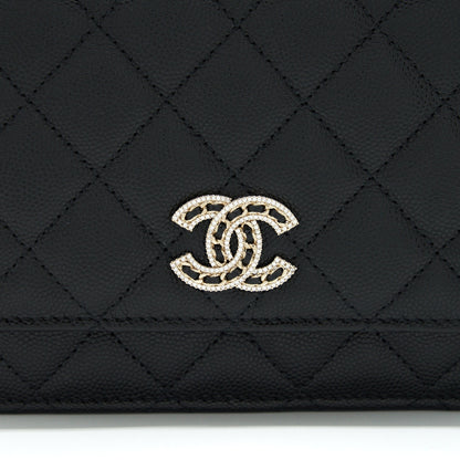 Chanel 22S Detailed Logo Wallet On Chain Caviar Black L