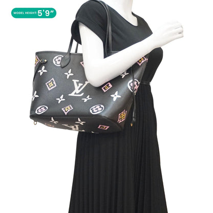 LOUIS VUITTON Neverfull MM Wild At Heart Monogram Empriente Tote Bag Black