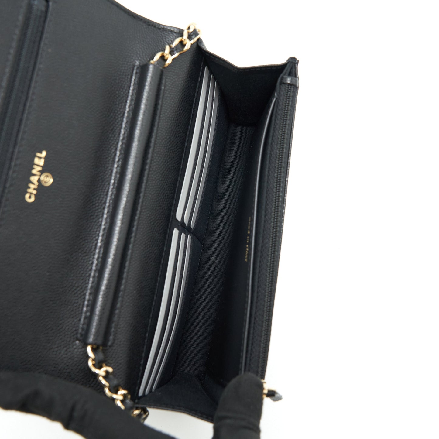 Chanel 22S Detailed Logo Wallet On Chain Caviar Black L