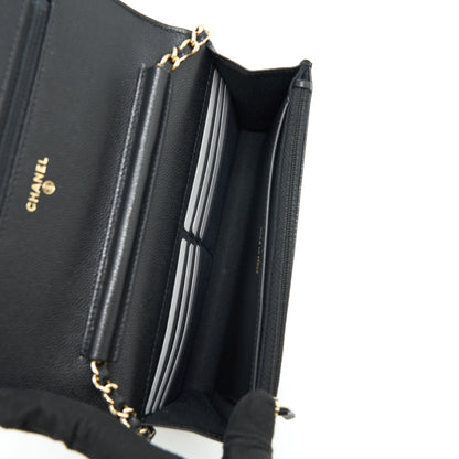 Chanel 22S Detailed Logo Wallet On Chain Caviar Black L