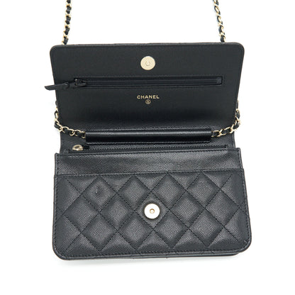 Chanel 22S Detailed Logo Wallet On Chain Caviar Black L