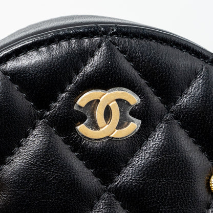 Chanel Limited Edition Charm Round Clutch With Chain Lambskin Black