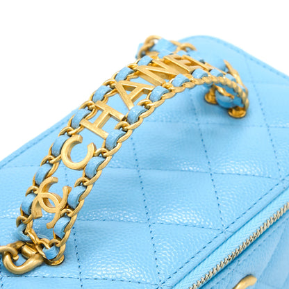 Chanel 22s Letter Top Handle Long Vanity Caviar Blue
