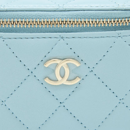 Chanel 22P Top Handle Mini Vanity with Chain Lambskin Light Blue L