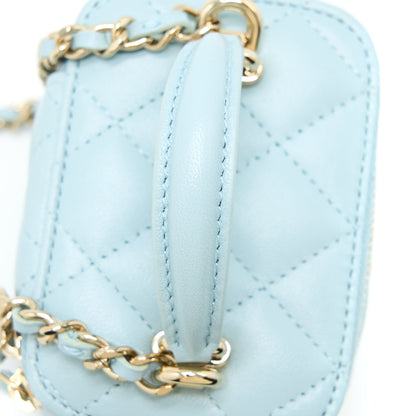 Chanel 22P Top Handle Mini Vanity with Chain Lambskin Light Blue L