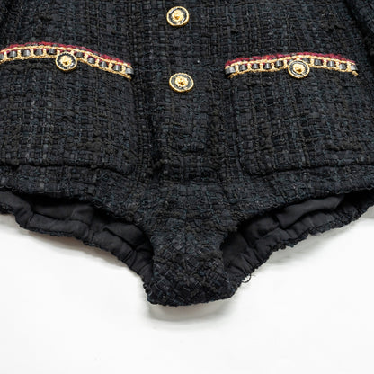 Chanel 21A Size 34 Jumpsuit Jacket Tweed Black/Burgundy/Gold