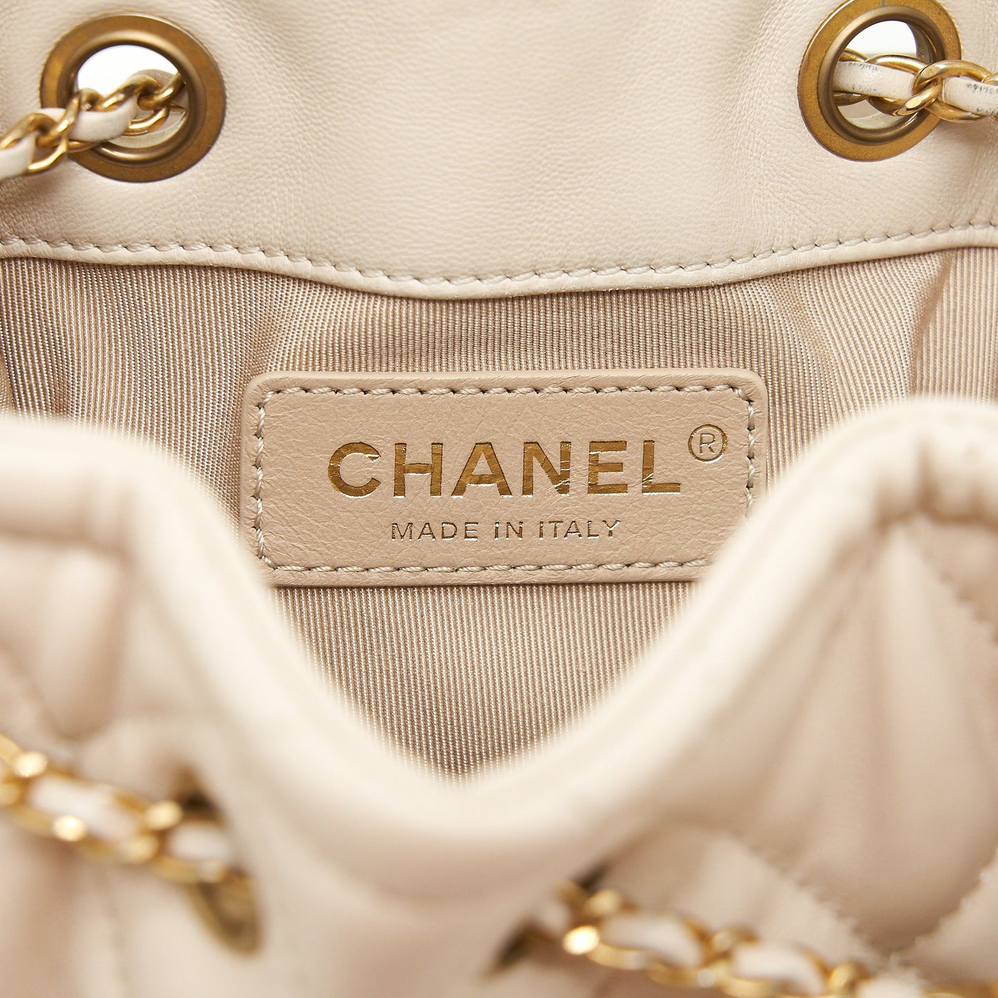 Chanel Button Bucket Crossbody Bag Lambskin White