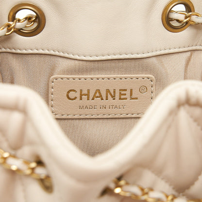 Chanel Button Bucket Crossbody Bag Lambskin White