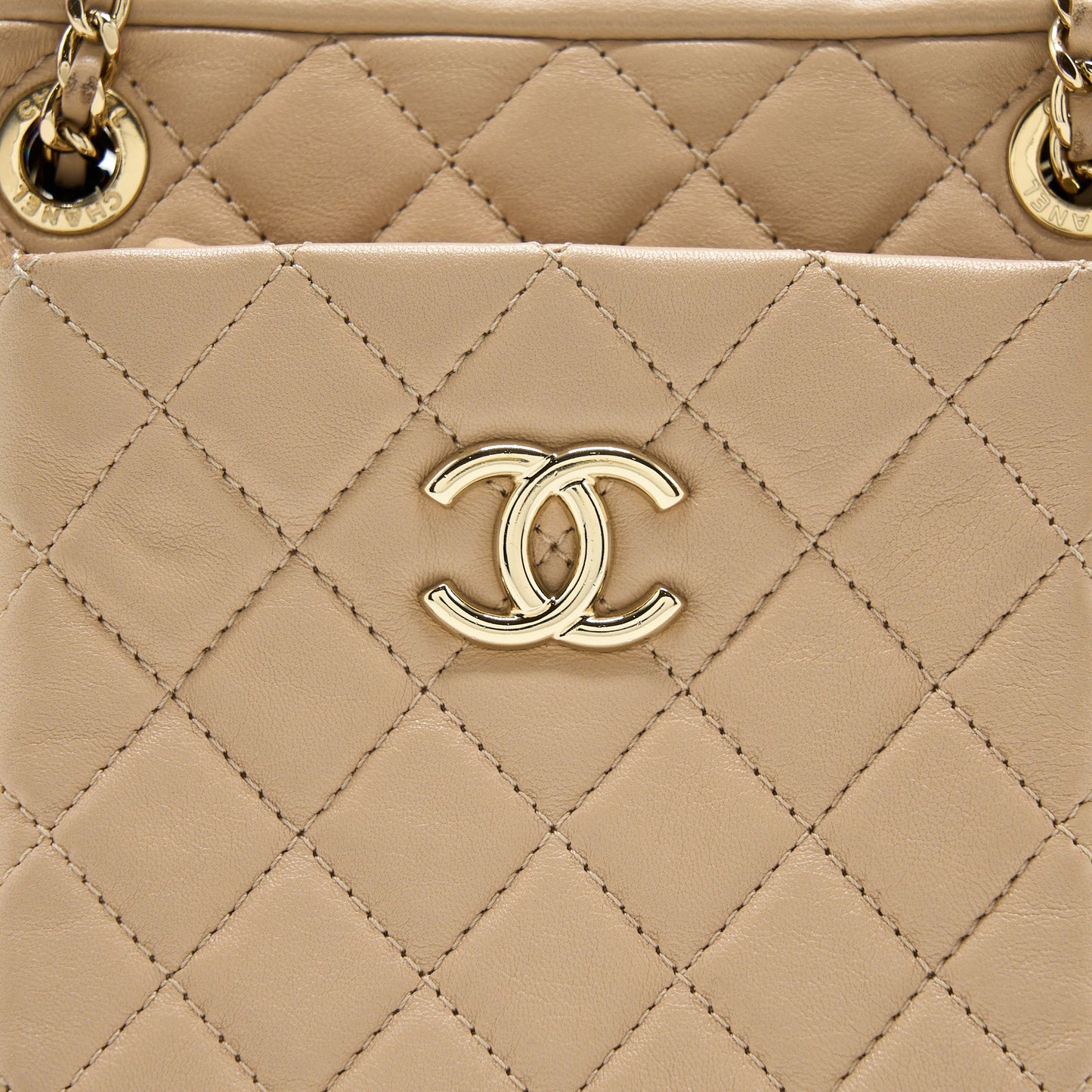 Chanel Small Vertical Camera Bag With Chain Lambskin Beige L