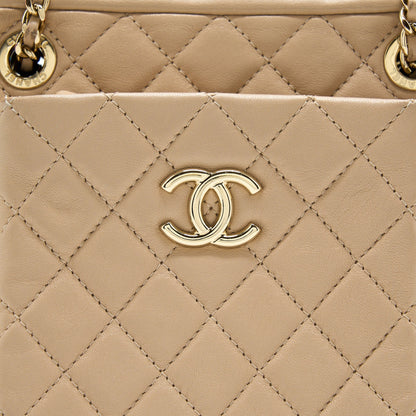 Chanel Small Vertical Camera Bag With Chain Lambskin Beige L