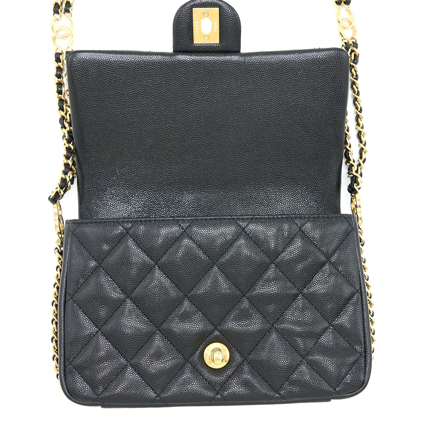 Chanel 23C Mini Flap Bag with CC Logo Chain Grained Calfskin Black  (Microchip)