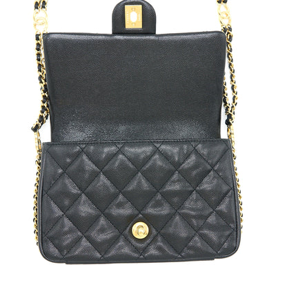Chanel 23C Mini Flap Bag with CC Logo Chain Grained Calfskin Black  (Microchip)