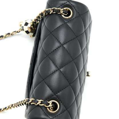 Chanel 23C Pearl Crush Mini Square Flap Bag Lambskin Black L (Microchip)