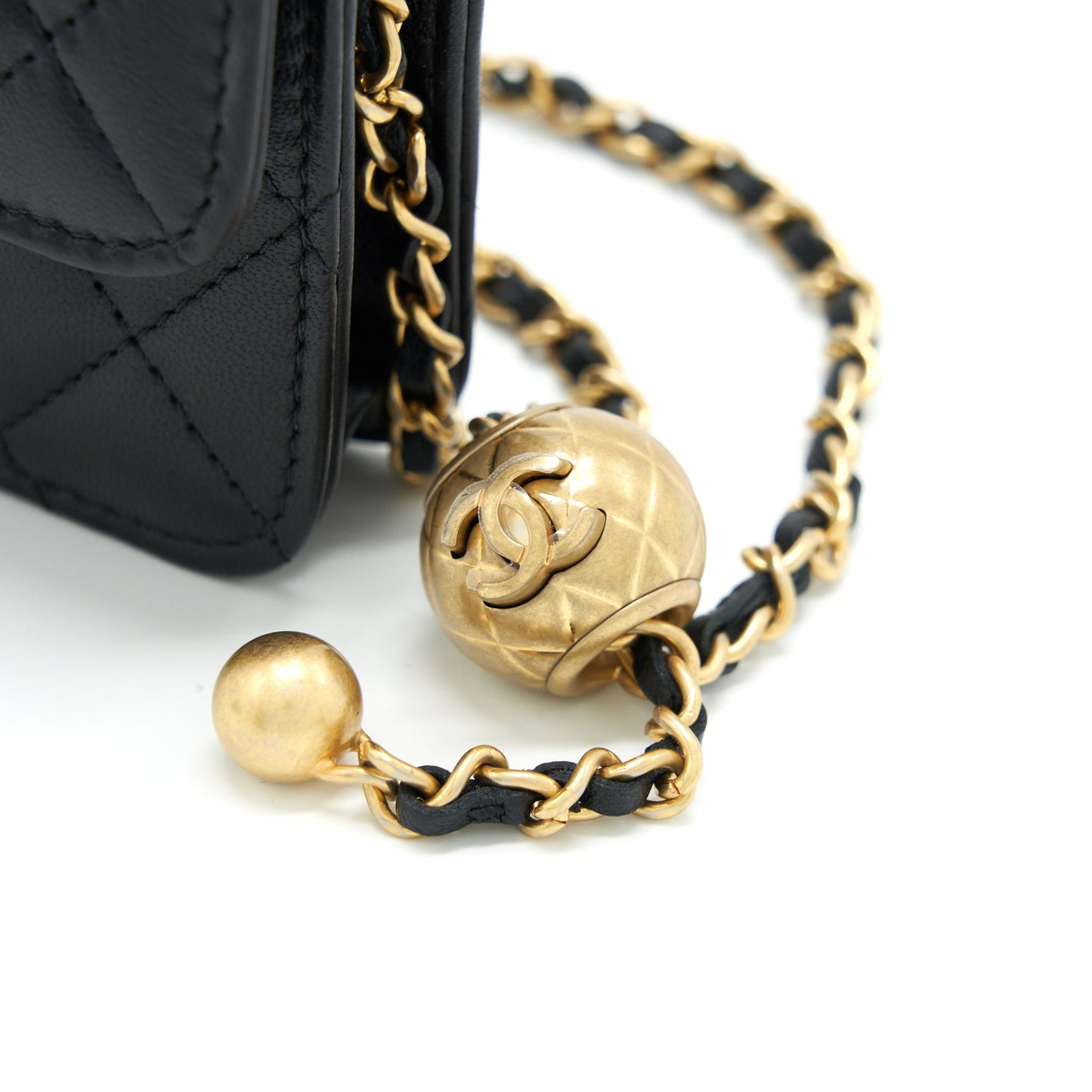 Chanel Pearl Crush Mini Flap Belt Bag Lambskin Black