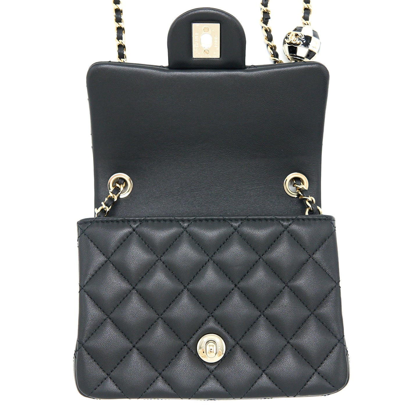Chanel 23C Pearl Crush Mini Square Flap Bag Lambskin Black L (Microchip)