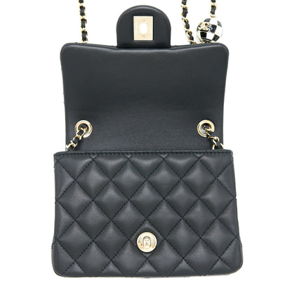 Chanel 23C Pearl Crush Mini Square Flap Bag Lambskin Black L (Microchip)