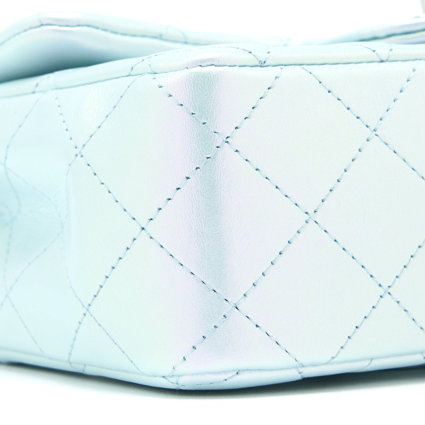 Chanel 21K Mini Rectangular Flap Bag Calfskin Iridescent Light Blue  (Microchip)