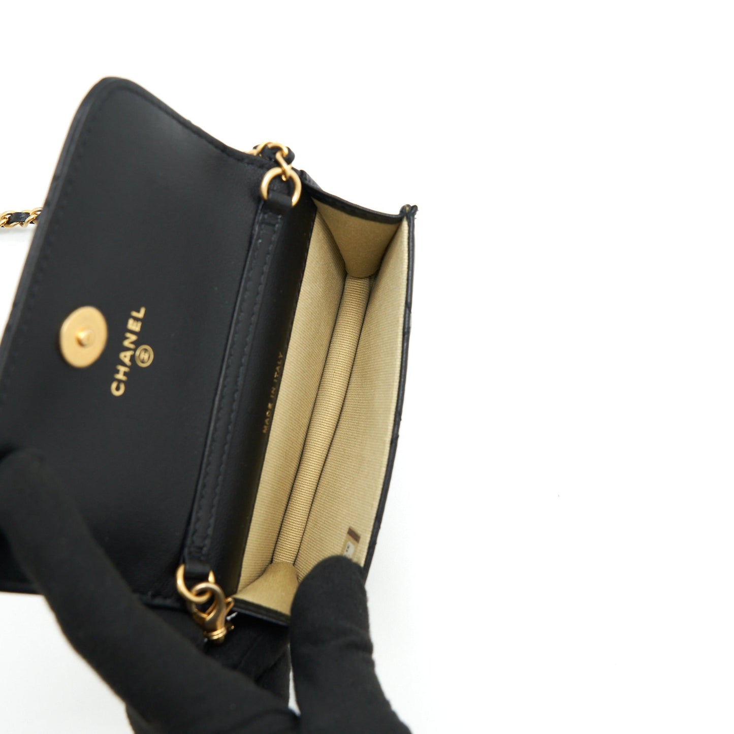 Chanel Pearl Crush Mini Flap Belt Bag Lambskin Black