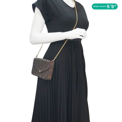LOUIS VUITTON Felicie Pochette Monogram Canvas Crossbody Bag Brown