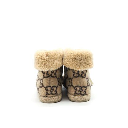 GUCCI Size 39 GG Wool Ankle Boots Beige