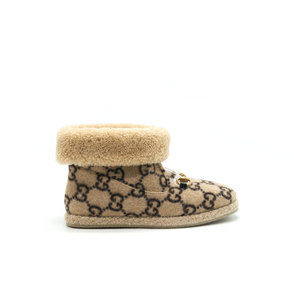 GUCCI Size 39 GG Wool Ankle Boots Beige