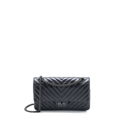 Chanel 2.55 Reissue Small Double Flap Bag Chevron Aged Calfskin Black with Black Hardware
