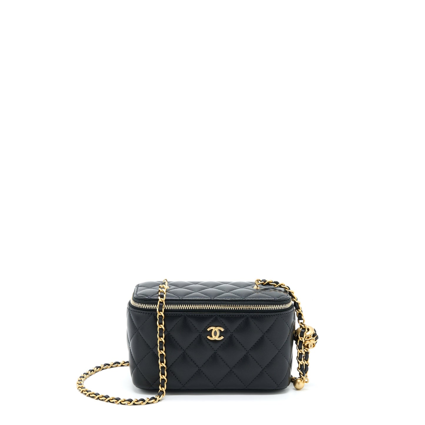 Chanel 22A Pearl Crush Long Vanity With Chain Lambskin Black